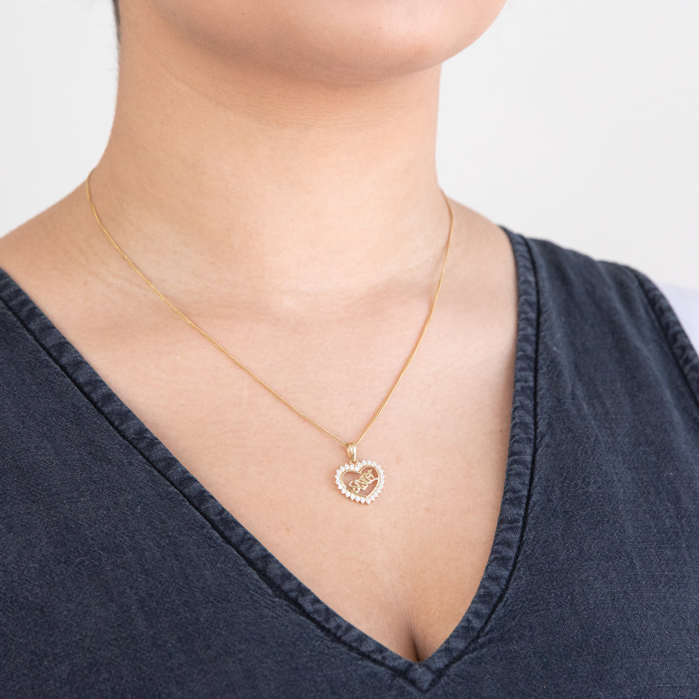 Gorgeous 9ct Yellow Gold Zirconia 'Sister' Heart-Shaped Pendant