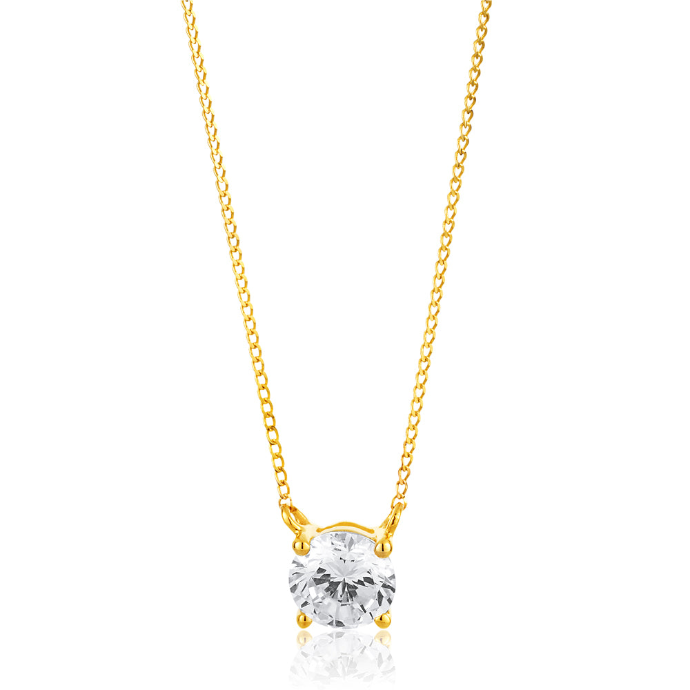 Exquisite 9ct Yellow Gold Zirconia 5mm Solitaire Pendant with a 45cm Gold - Tone Plated Chain for Women's Jewelry
