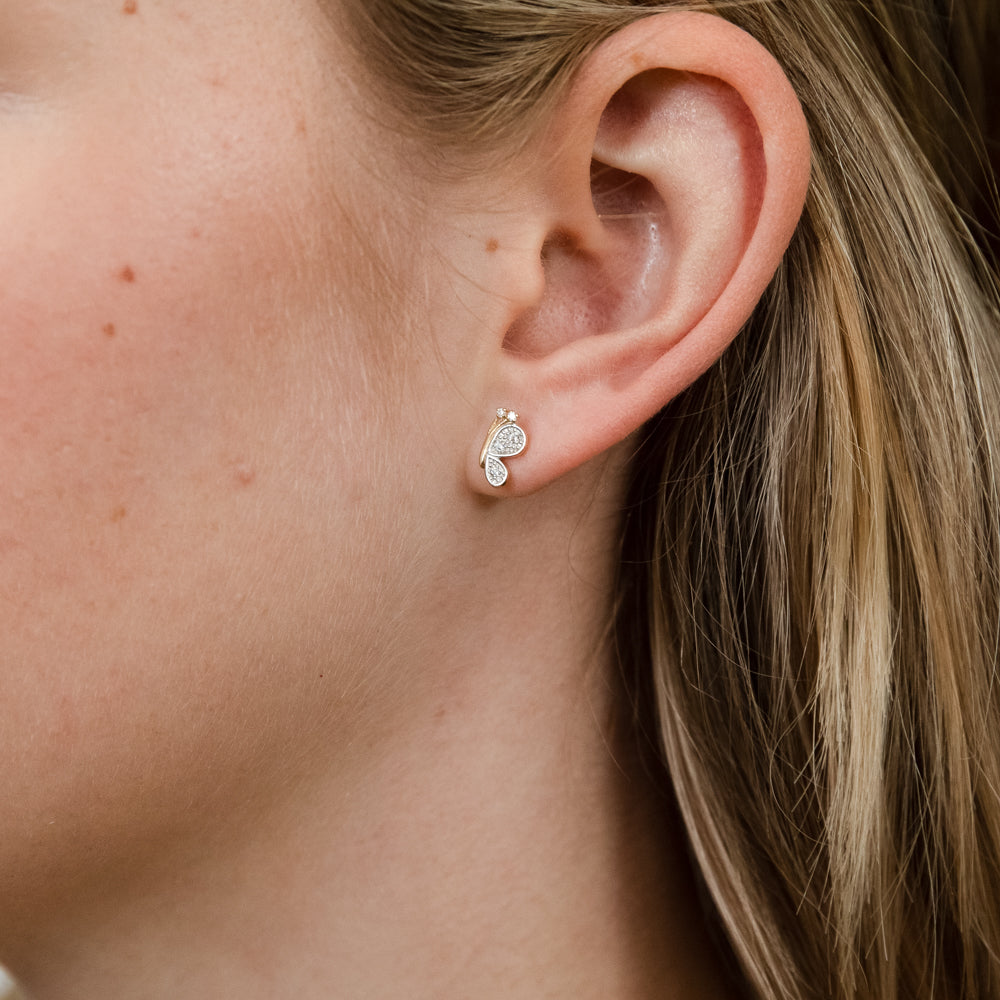 Stunning 9 Carat Yellow Gold Cubic Zirconia Half Butterfly Design Stud Earrings
