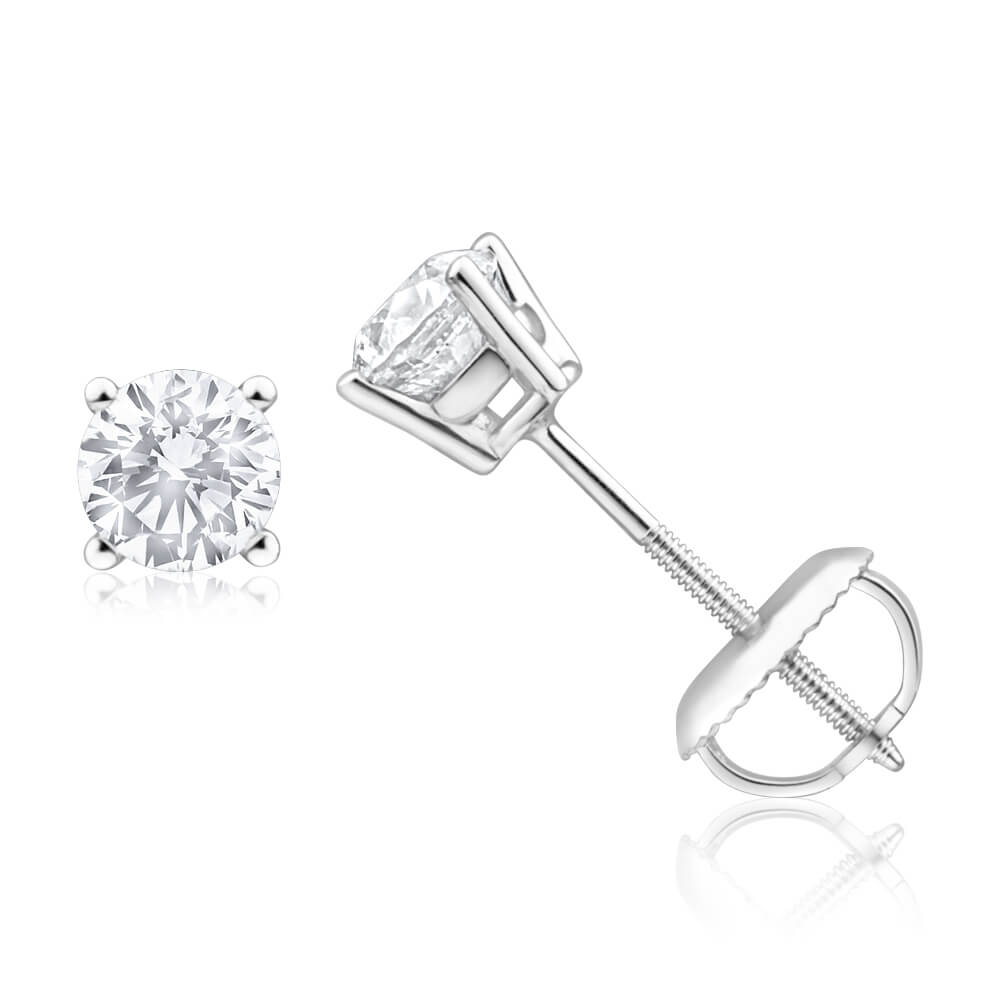 Exquisite 18ct White Gold Diamond Stud Earrings Featuring 0.75 Carats of Shining Diamonds