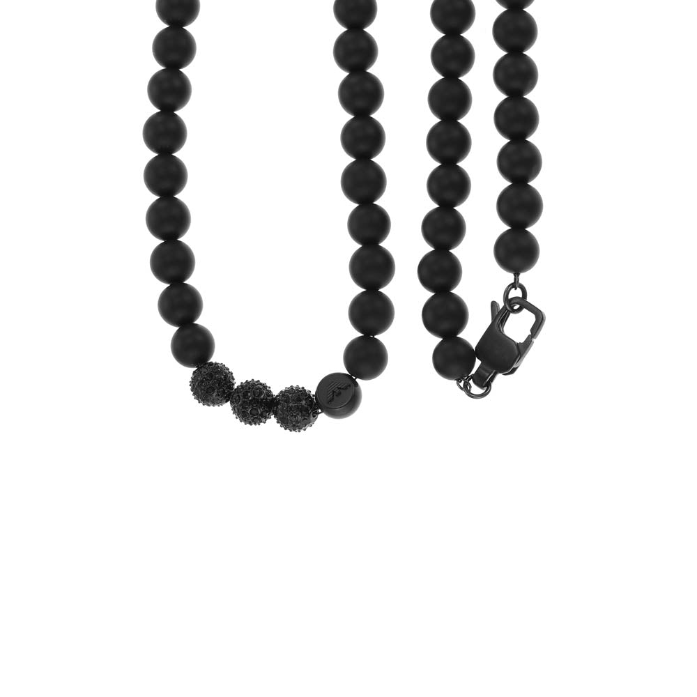 Emporio Armani Stylish Stainless Steel Black Onyx Beaded Necklace Chain