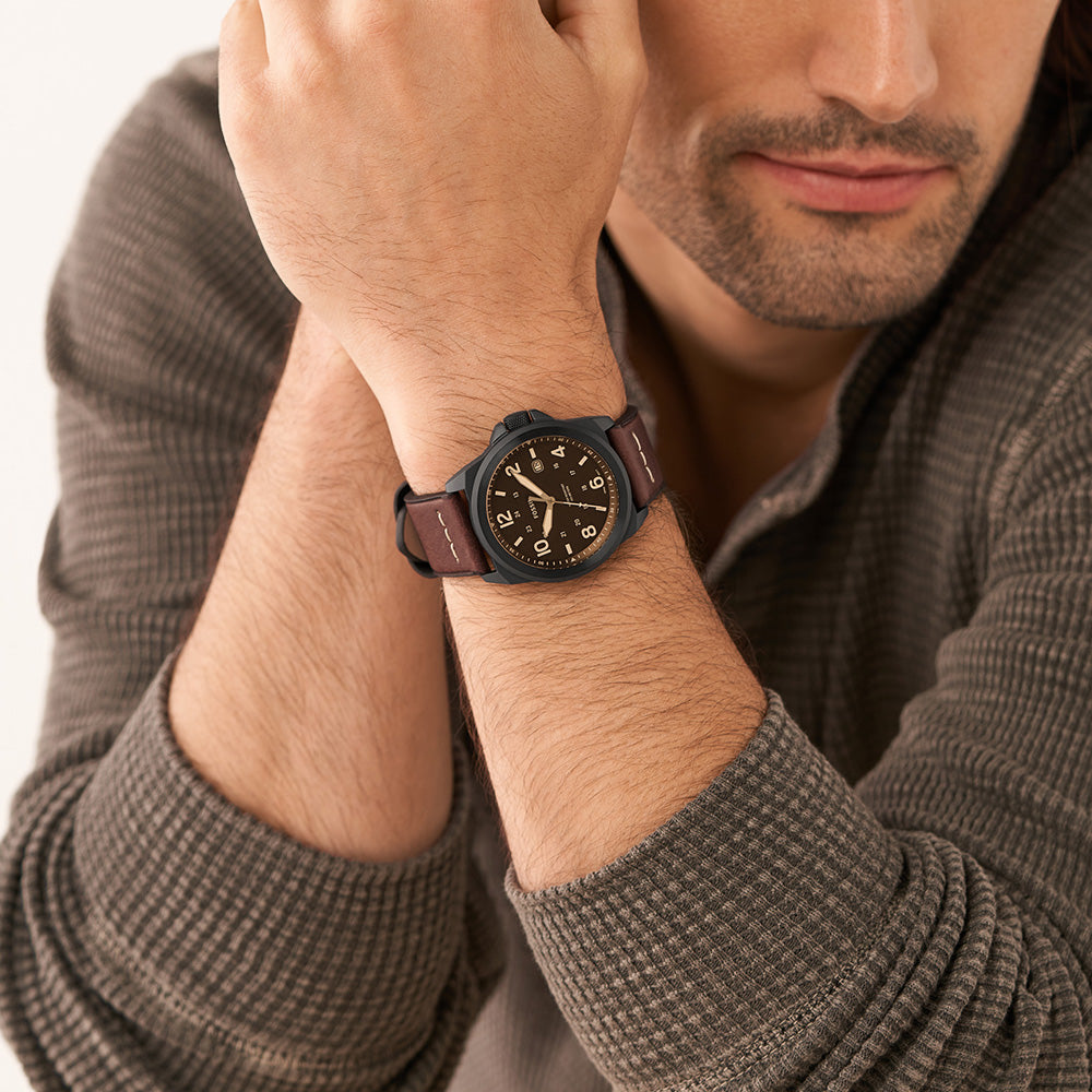 Fossil Men's Brown Leather Bronson Watch FS5938 with 40mm Case