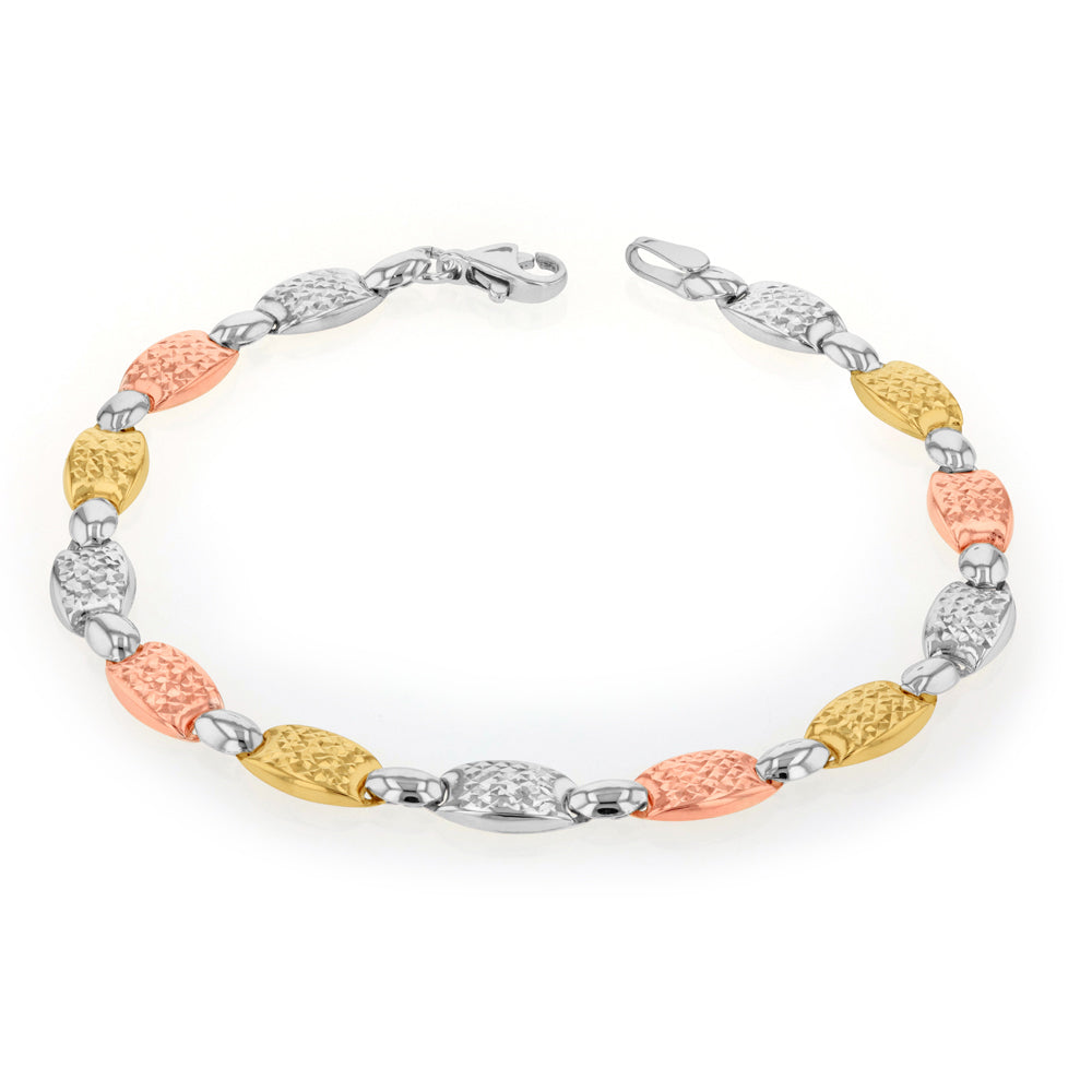 Stylish 9ct Gold Fancy Bracelet in Yellow, White, and Rose Gold Varieties