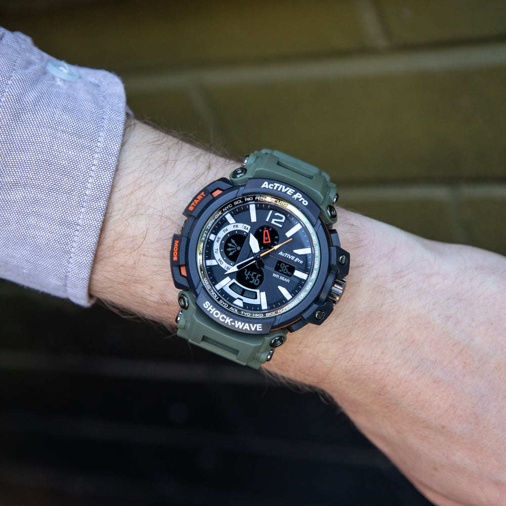 High - Performance Active Pro 1702 Digital Sports Watch in Army Green Color