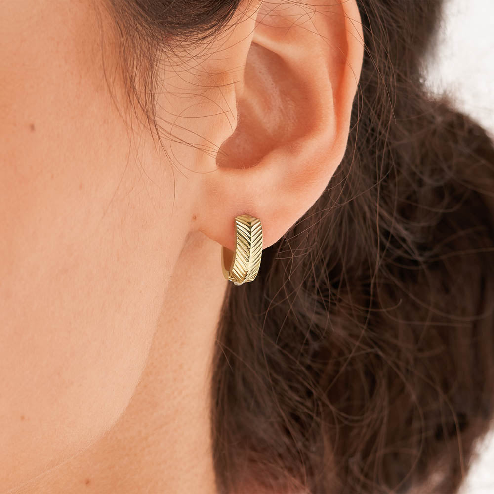 Fossil Hoop Earrings - Yellow Gold Plated Stainless Steel with Harlow Linear Texture Design