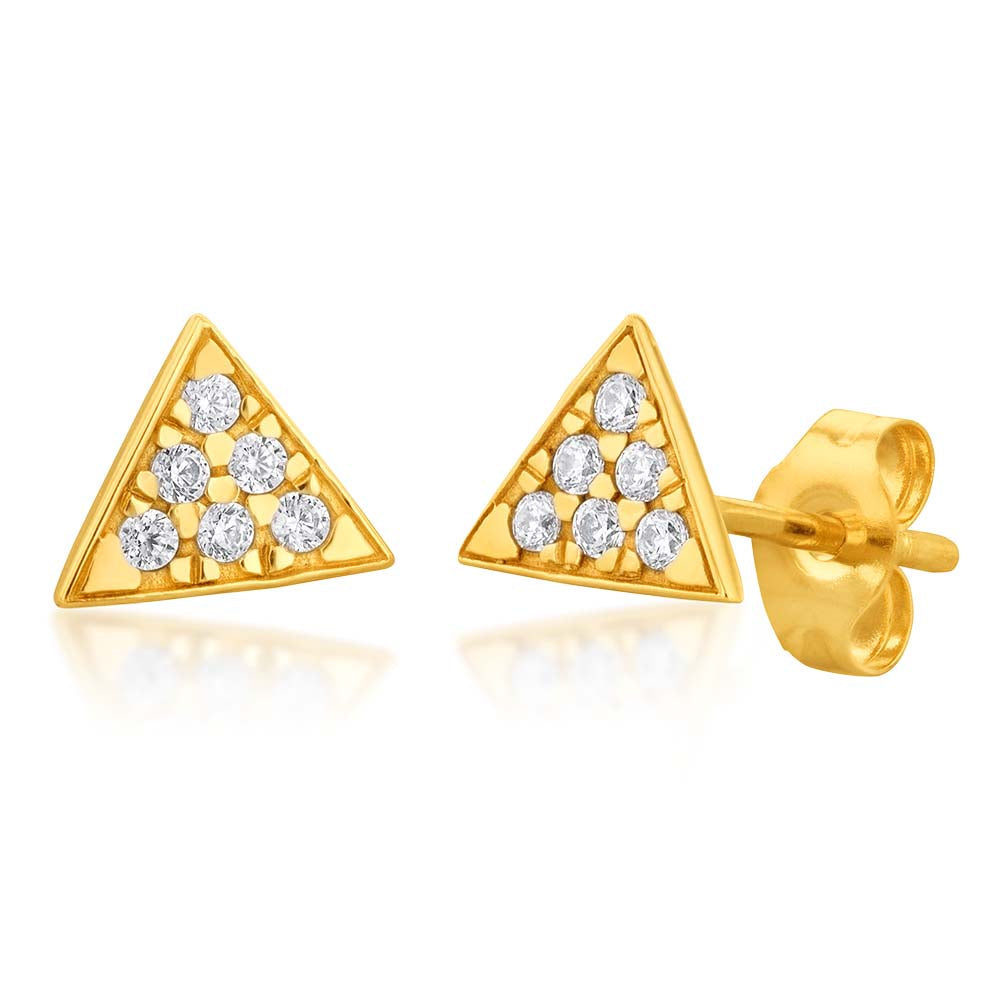 Gorgeous 9ct Yellow Gold Studs with Zirconia Triangle Design