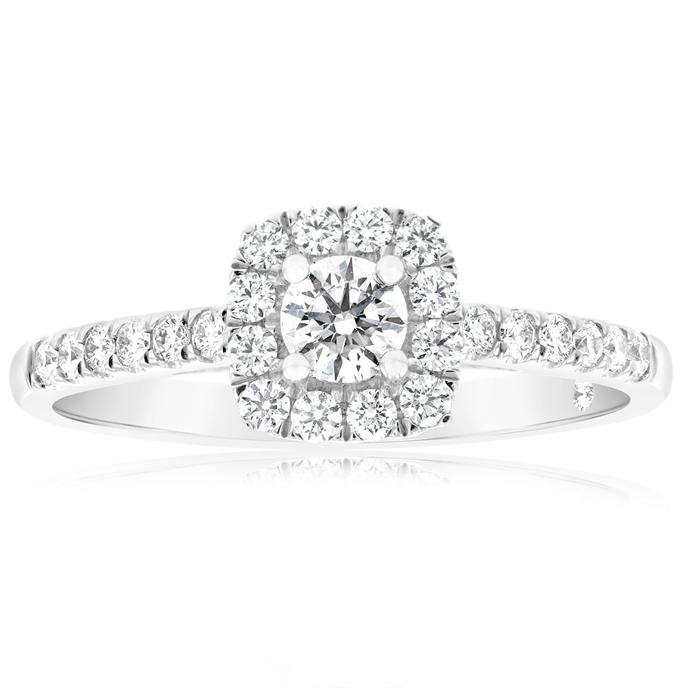 Exquisite 18ct White Gold Flawless Square Fancy Solitaire Engagement Ring Boasting 5/8 Carat Total Weight of Diamonds