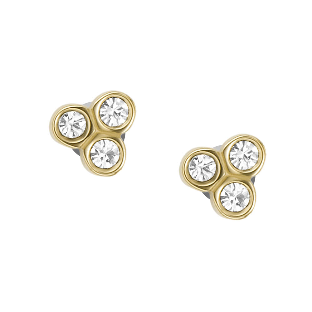 Fossil Yellow Gold Coated Stainless Steel Sadie Trio Sparkling Stud Earrings - Fashion Jewelry