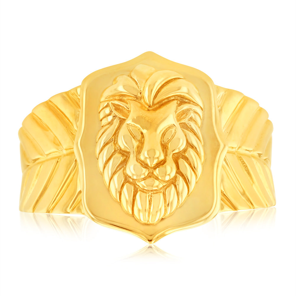9ct Solid Yellow Gold Lion Ring for Gentlemen