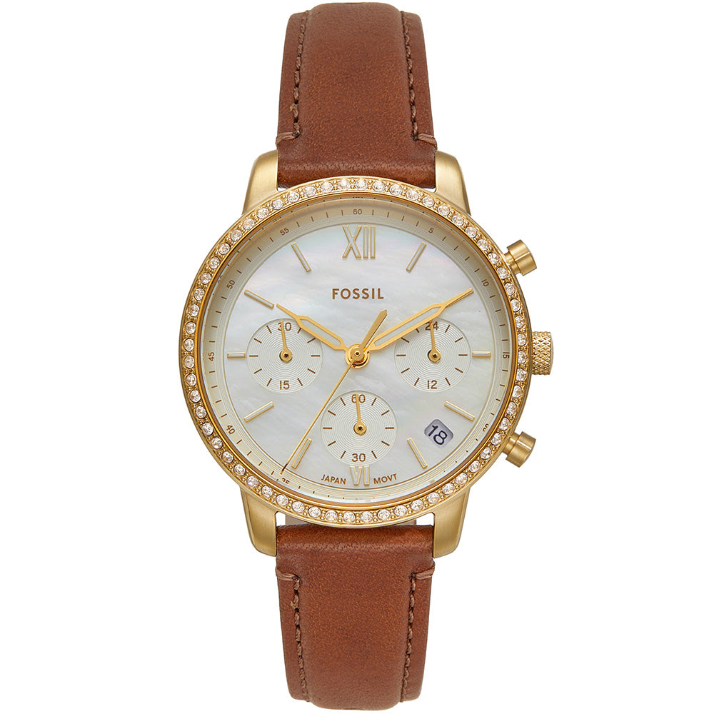 Fossil Neutra ES5278 Luxury Gold Chronograph Watch with Leather Strap