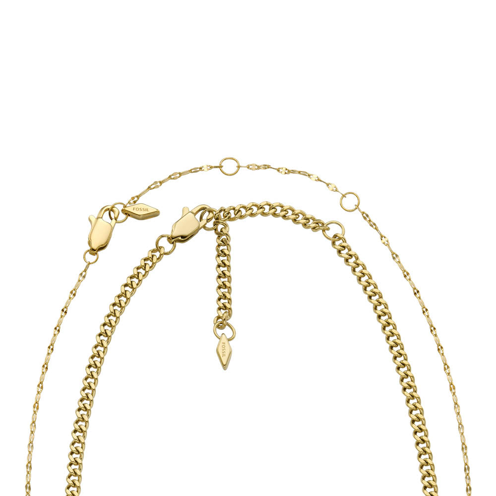 Stylish Fossil Yellow Gold-Plated Stainless Steel Chain Jewelry Set