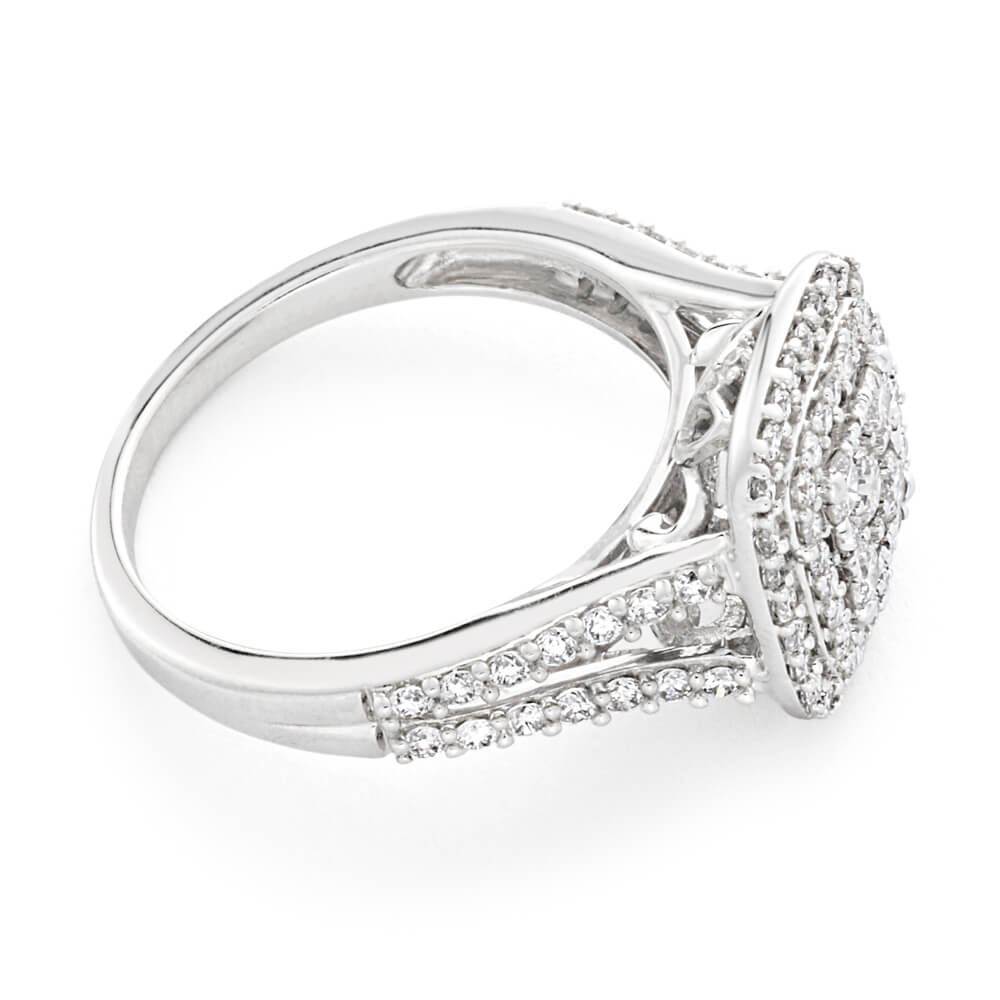 Exquisite 9ct White Gold Solitaire 1 Carat Diamond Ring Adorned with 91 Stunning Diamonds for Engagement, Wedding or Anniversary