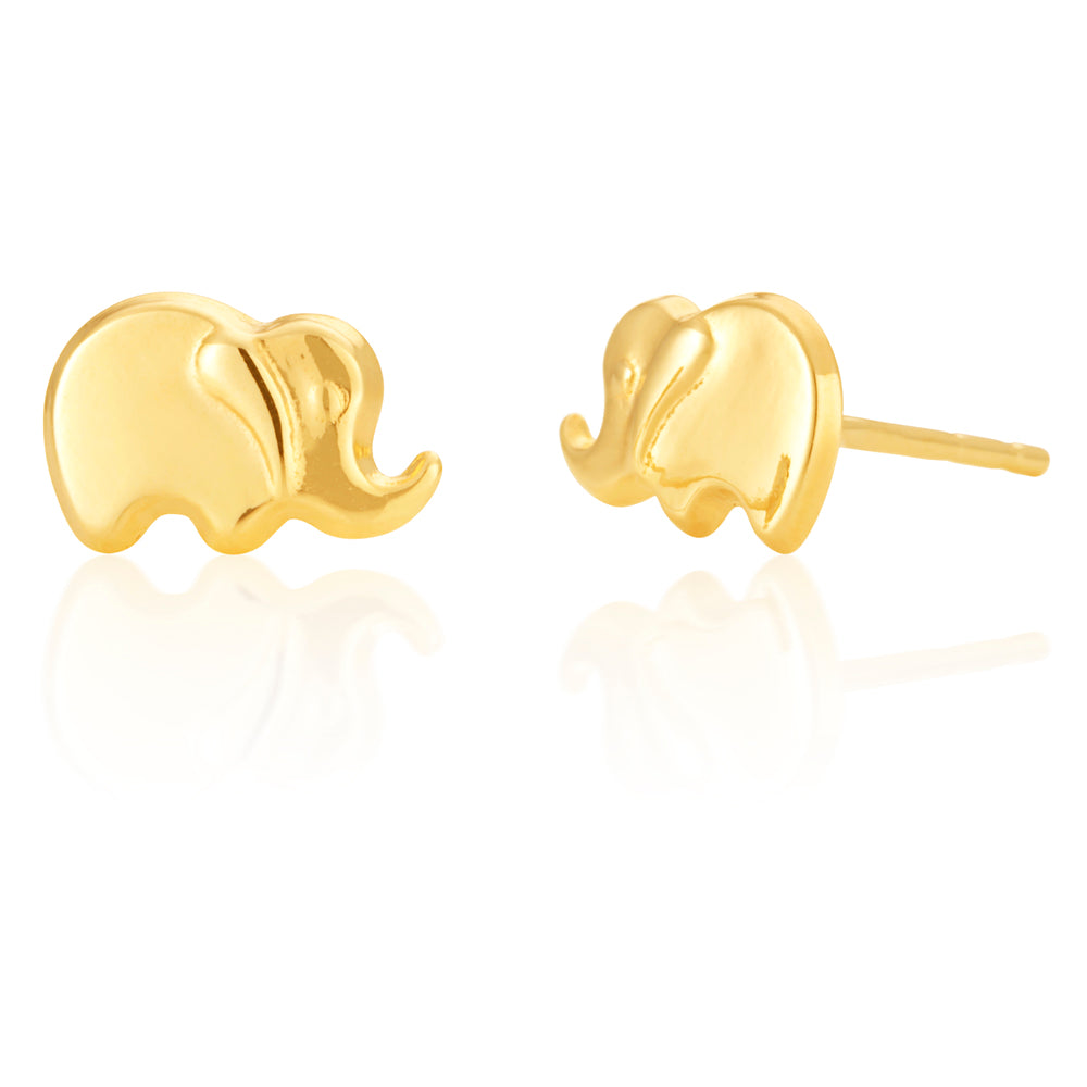 Charming 9ct Yellow Gold Miniature Elephant Stud Earrings