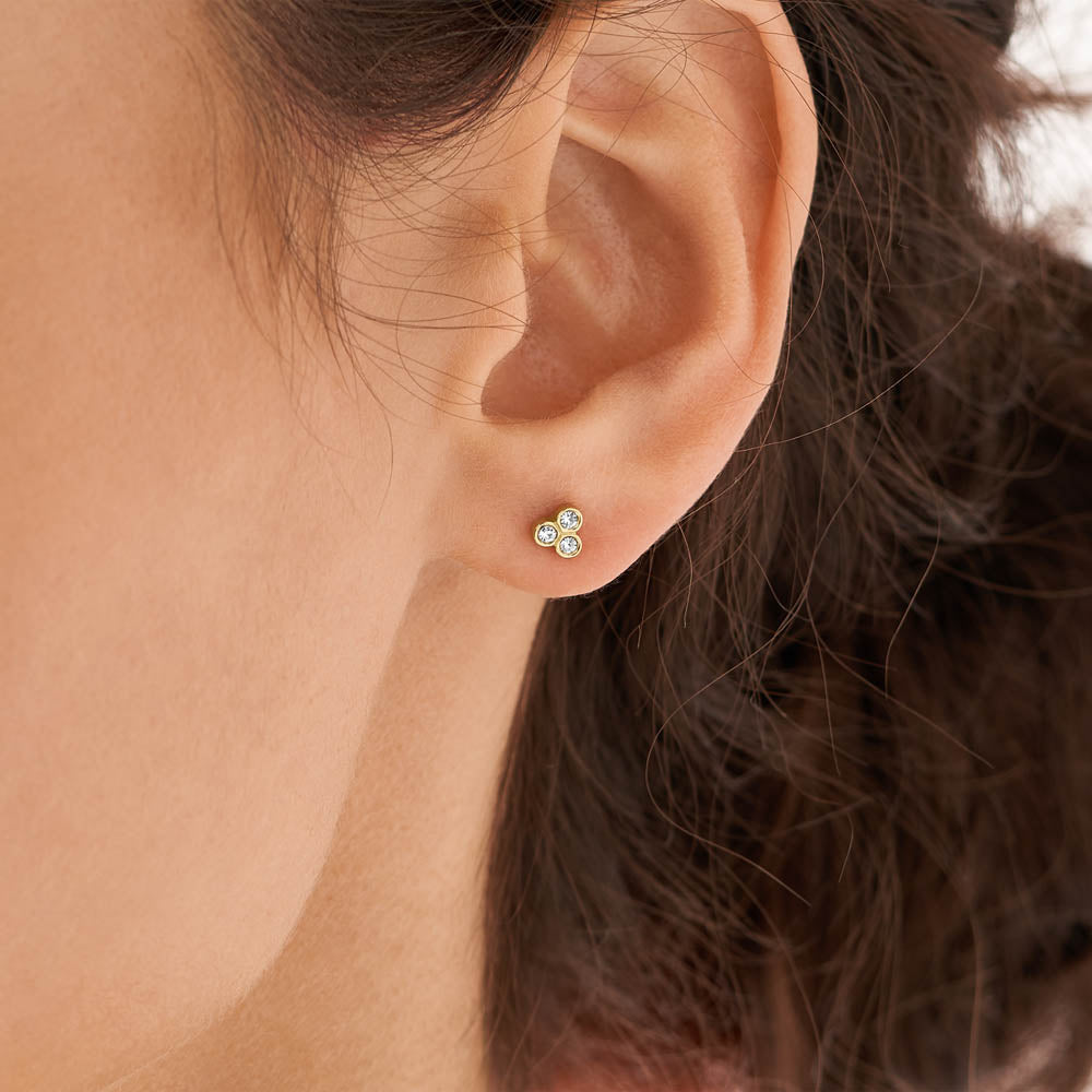 Fossil Yellow Gold Coated Stainless Steel Sadie Trio Sparkling Stud Earrings - Fashion Jewelry