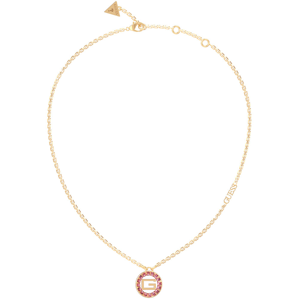 Guess Fashionable Gold - Plated Stainless Steel 16 - 18 Inches Rose - Colored Baguette - Style Chain Necklace