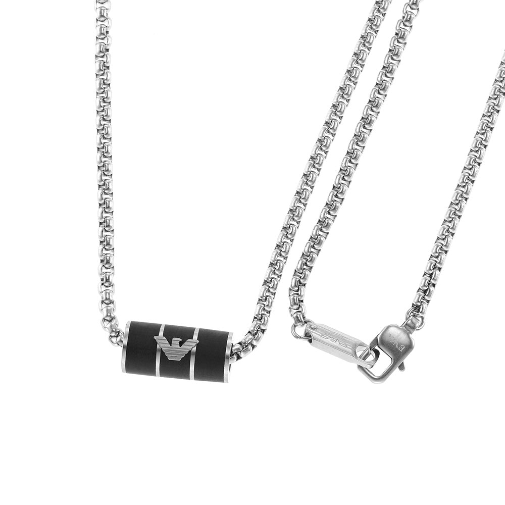 Emporio Armani Black Matte Lacquer Stainless Steel Pendant with Chain
