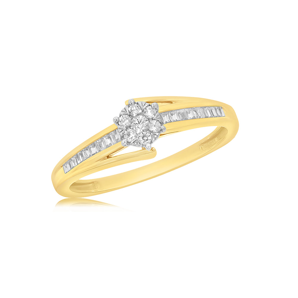 Stunning 9ct Yellow Gold Solitaire Dress Ring Adorned with 27 Diamonds