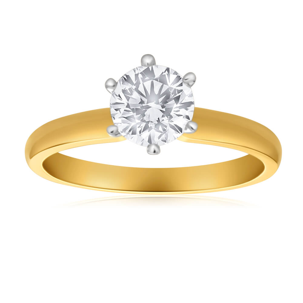 18ct Yellow Gold Single Diamond Solitaire Ring with a 1 - Carat Shimmering Diamond