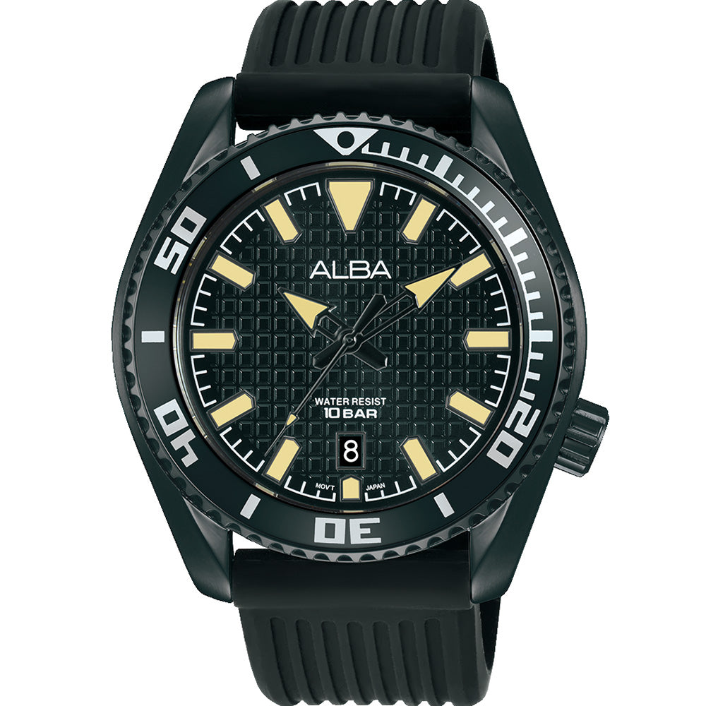 Alba Active AS9P05X Men's Black Silicone Watch with Gold Highlights