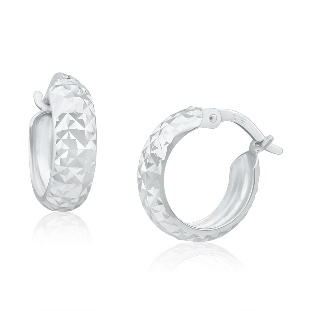 9ct Small-Sized Elegant White Gold Hoop Earrings for Daily Wear