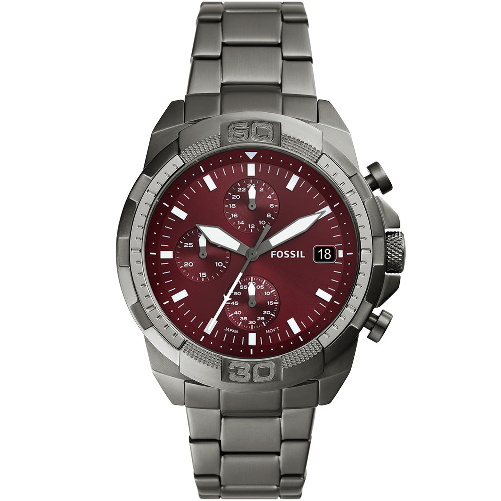 Fossil Bronson FS6017 Men's Chronograph Watch with Sleek Grey Case and Burgundy Dial