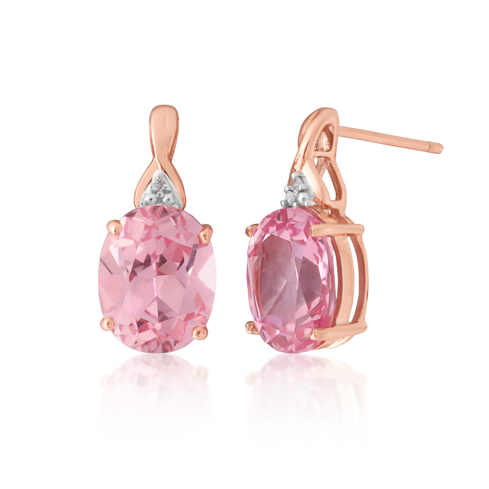 9ct Rose Gold Studs with Lab - Created Peach Sapphires and Diamonds