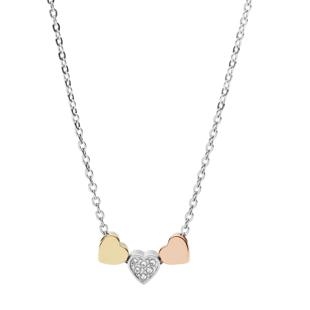 Fossil Gold - Plated Multi - Tone Stainless Steel Heart Pendant with Chain