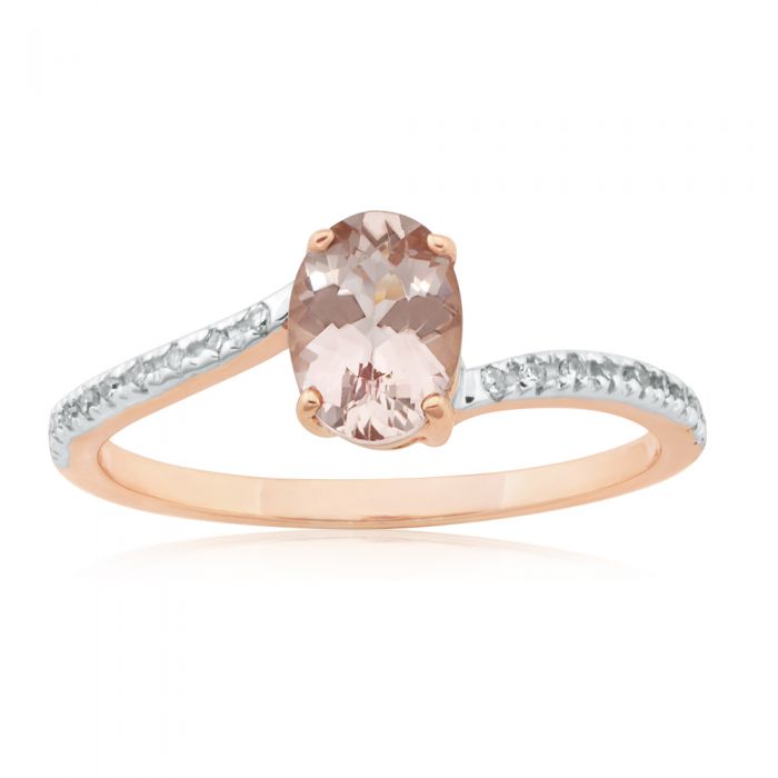 Stunning 9ct Rose Gold Ring with 7x5mm 0.80ct Morganite and Diamonds