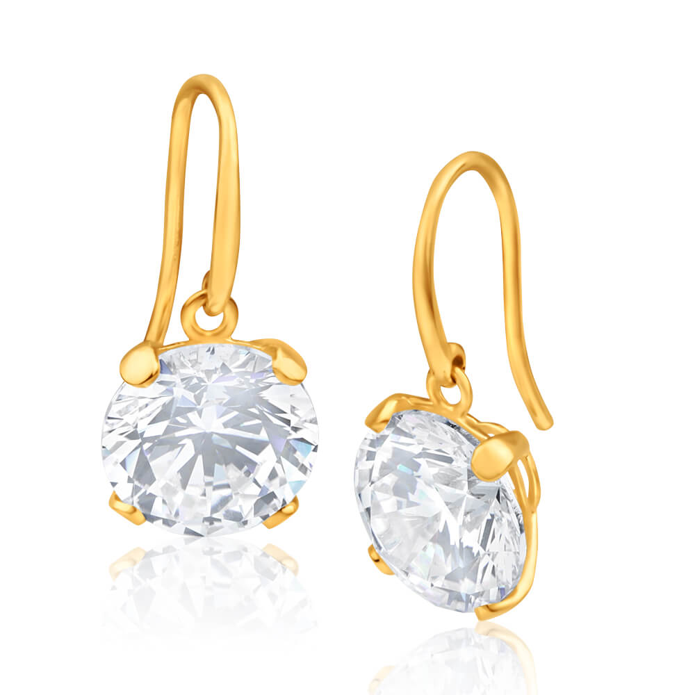 Stunning 9ct Alluring Yellow Gold Fashion Cubic Zirconia 10mm Drop Earrings for Women