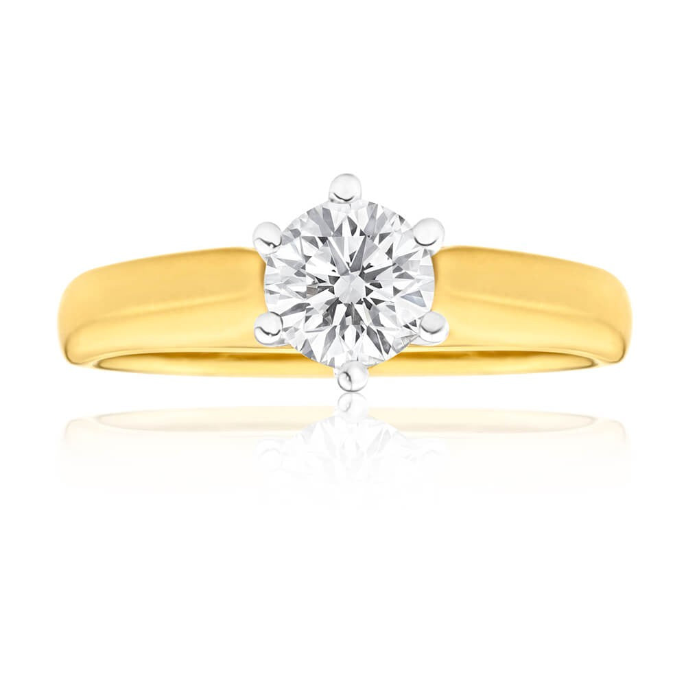 Exquisite 18 - carat Yellow and White Gold Single - Stone Diamond Engagement Ring