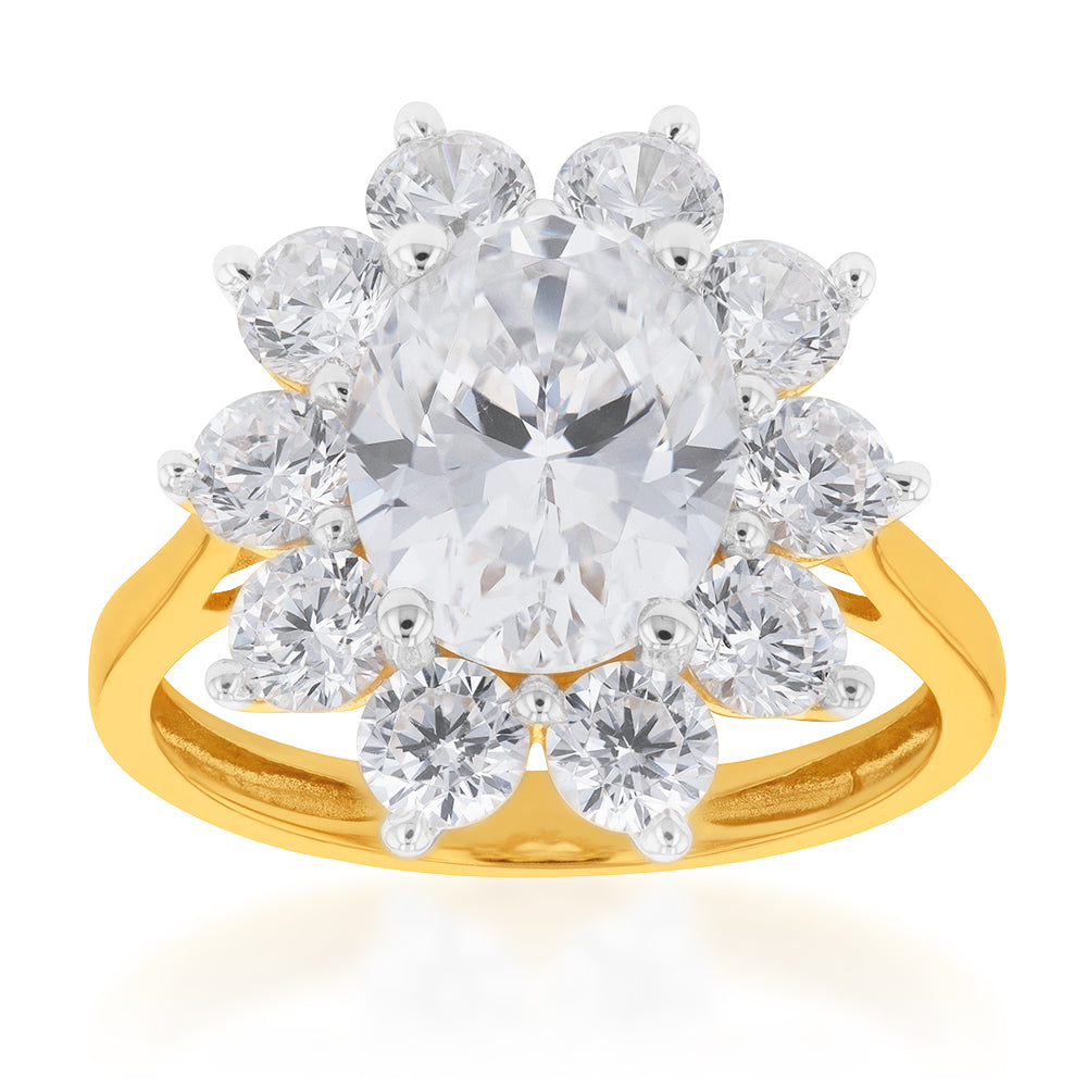 Stunning 9 - carat Yellow Gold Ring Adorned with Zirconia in a Beautiful Flower Design