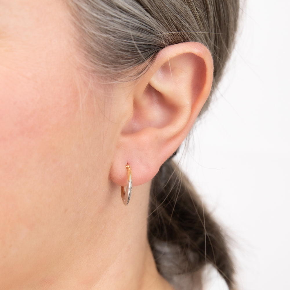 9 Carat Two Tone White and Yellow Gold Diamond Cut Creole Style Earrings for Women
