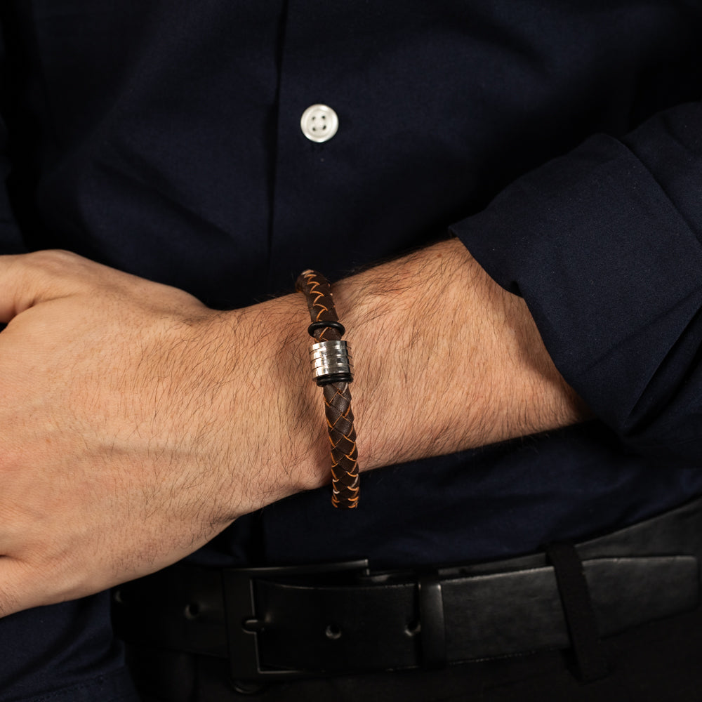 21cm Forte High - Quality Stainless - Steel Leather Bracelet