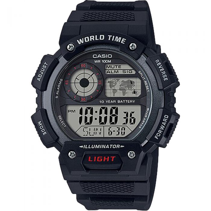 Casio AE1400WH-1A Durable World Time Digital Watch with Long Battery Life