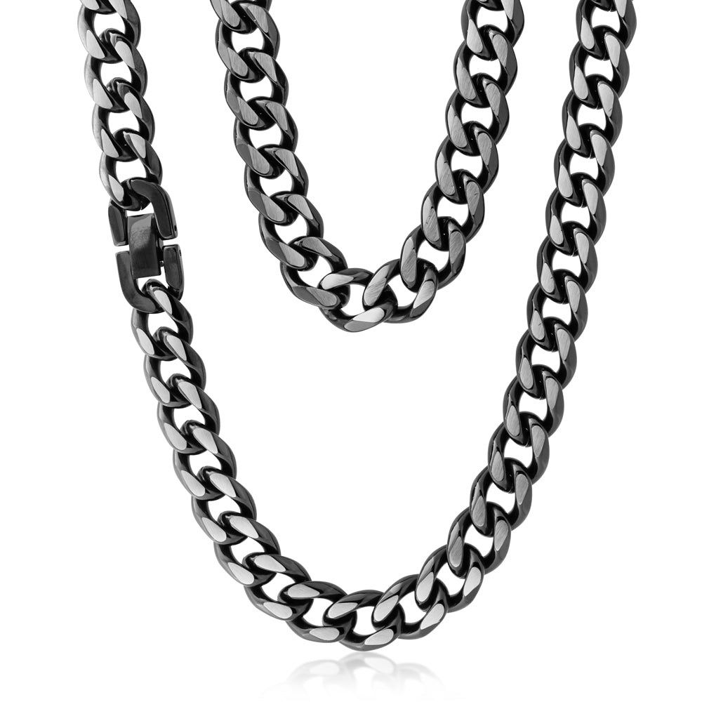 55cm Reversible Stainless Steel Curb Chain in Black and Steel Colors