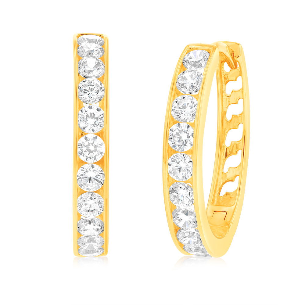 Stunning 9ct Radiant Yellow Gold Cubic Zirconia Hoop Earrings for Timeless Glamour