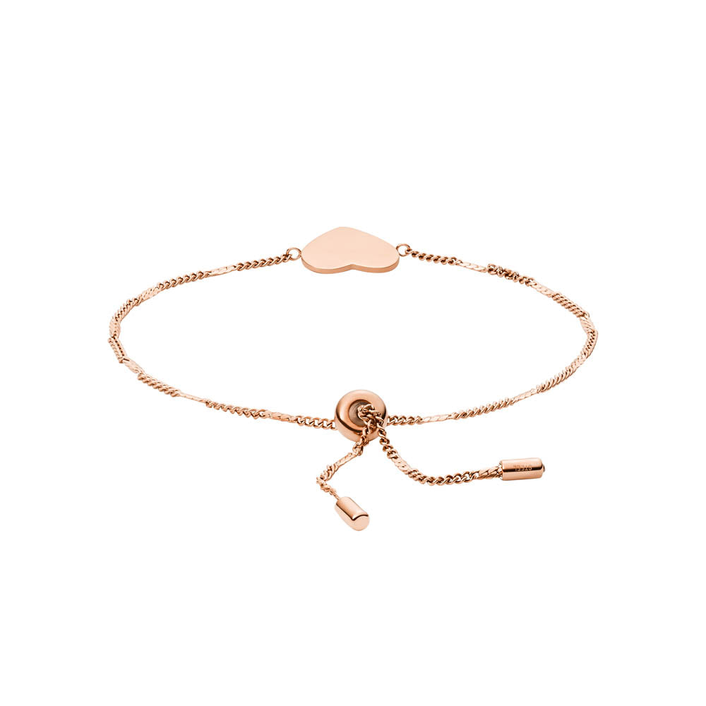 Fossil Women's Fashionable Rose Gold Plated Stainless Steel Drew Heart Design Bracelet