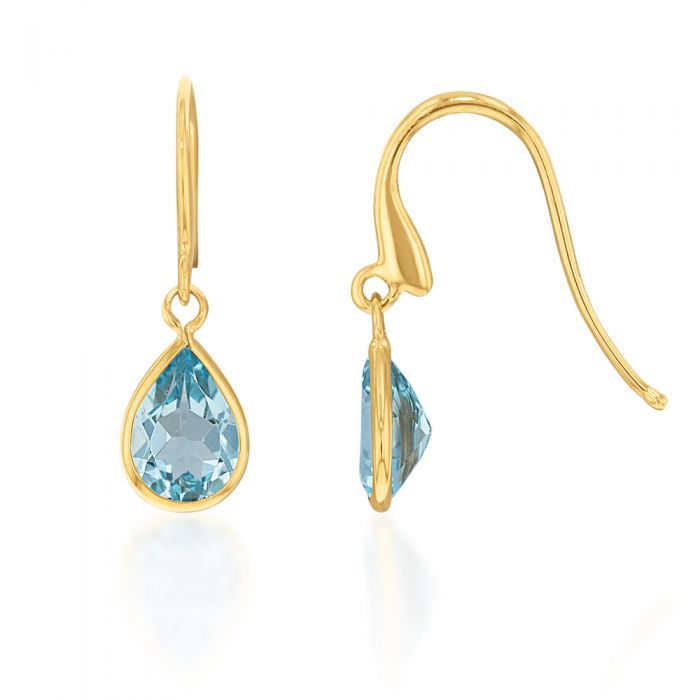 Exquisite 9ct Alluring Yellow Gold Blue Topaz Drop Style Earrings for Women