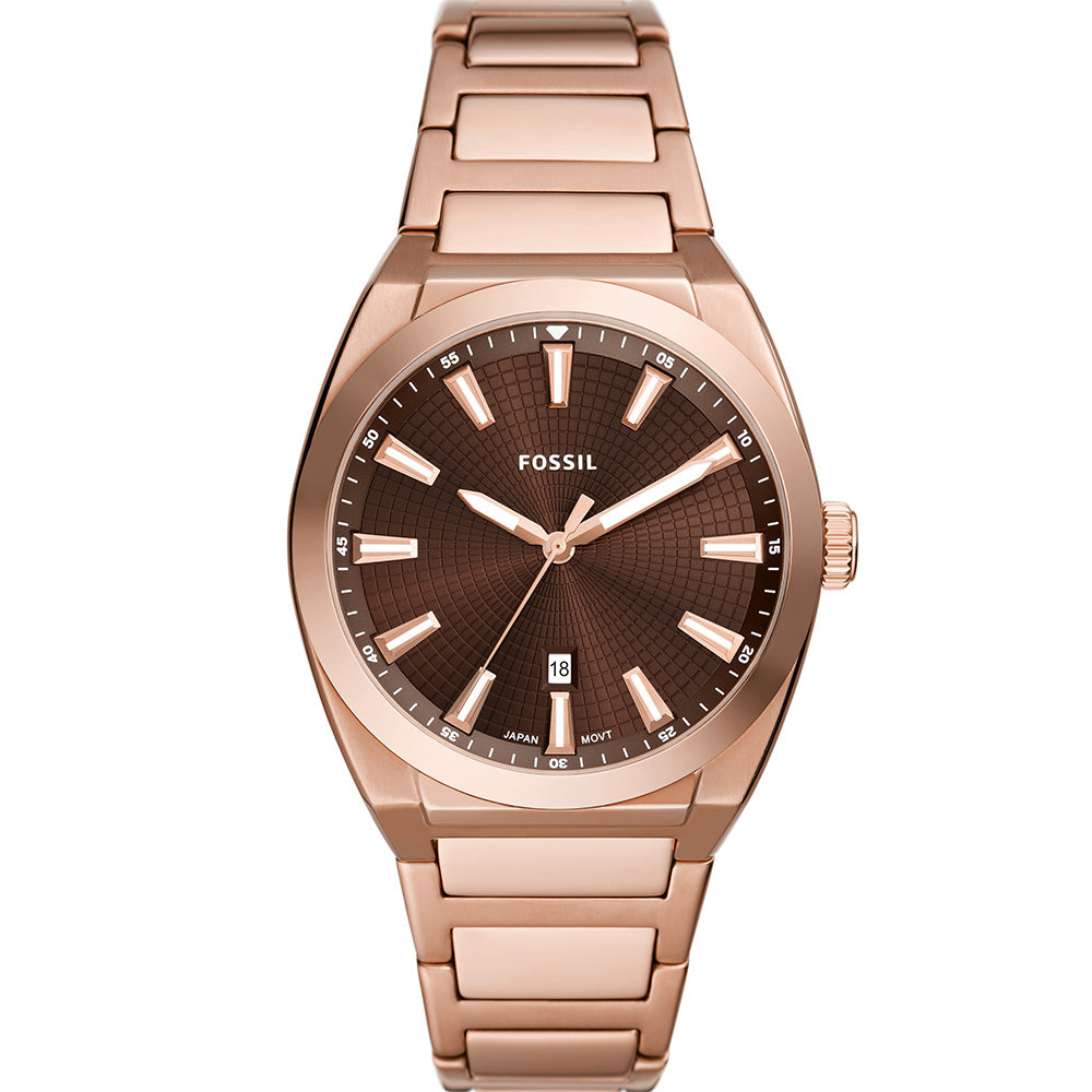 Fossil Men's Everett FS6028 Rose Gold-Tone Stainless Steel Watch with Brown Dial