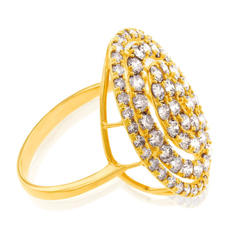Exquisite 18 Carat Yellow Gold Cluster Ring Featuring 2 Carat Oval - Shaped Diamonds