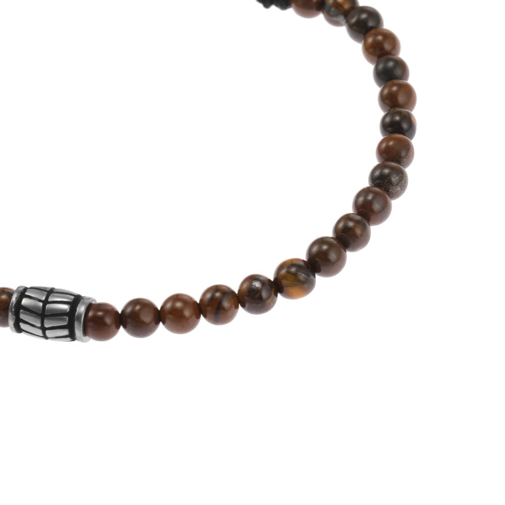 25cm Fossil Bracelet with Stainless Steel and Tiger Eye Beads