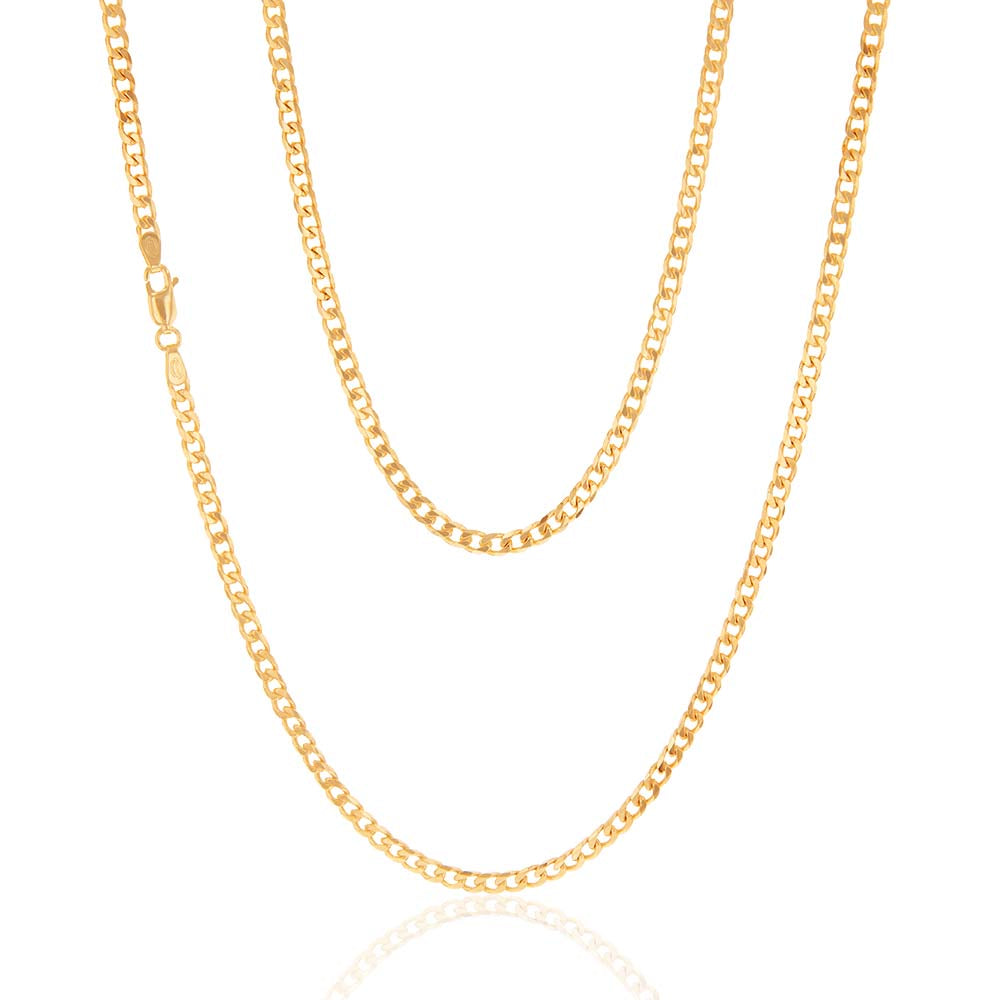 Exquisite 9ct Yellow Solid Gold Fashion Jewelry 100 Gauge Curb Style 56cm Long Chain