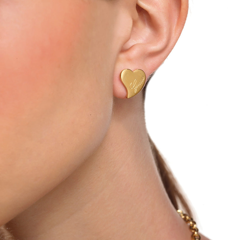Stylish Guess Gold - Plated Heart - Shaped Stud Earrings for Modern Glamour