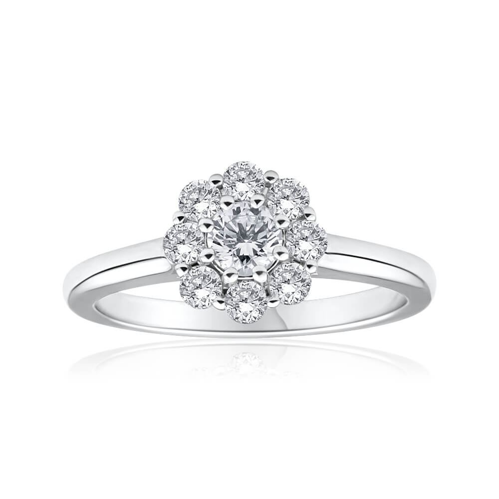 Exquisite 18ct White Gold Engagement Ring Featuring 0.8 Carats of Flawlessly Cut Diamonds
