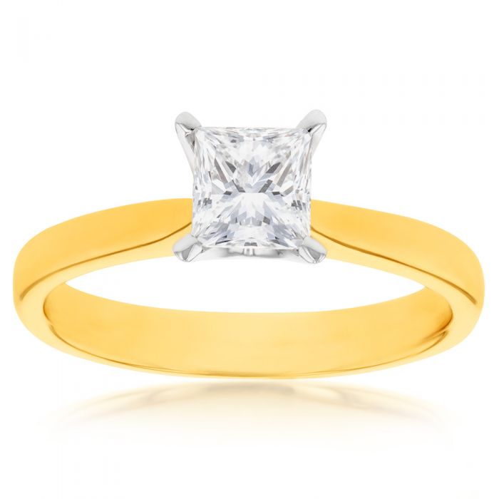 Exquisite 18ct Yellow Gold Solitaire Ring with 1-Carat Certified Princess-Cut Diamond