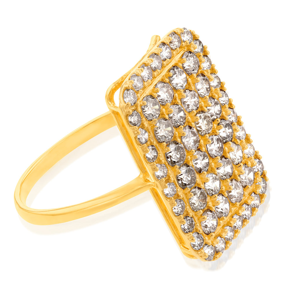 Exquisite 18 - carat Yellow Gold Cluster Ring with 2 - carat Diamonds in a Rectangle Shape