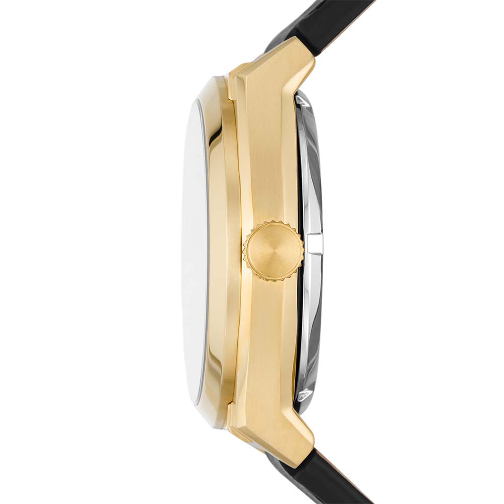 Fossil Everett ME3208 Automatic Men's Dress Watch with Gold Plated Case and Black Leather Strap