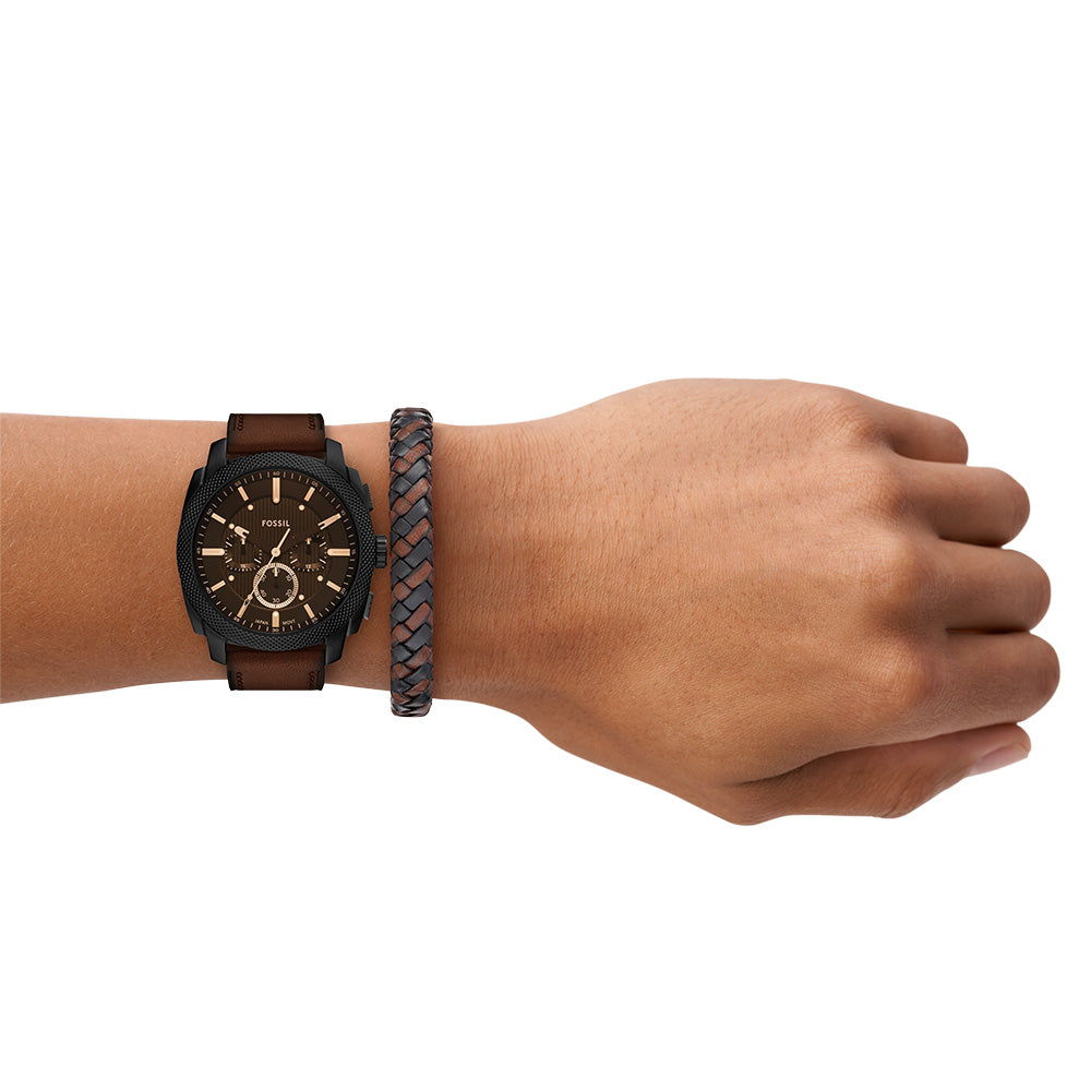 Fossil FS6102SET Watch with Chronograph and Woven Leather Bracelet