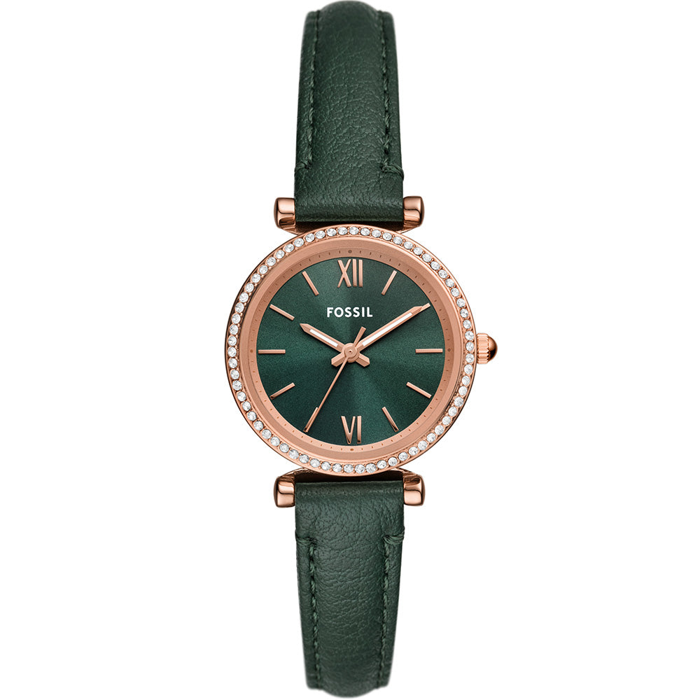 Fossil Carlie ES5370 Rose Gold Stainless Steel Watch with Emerald Green Dial