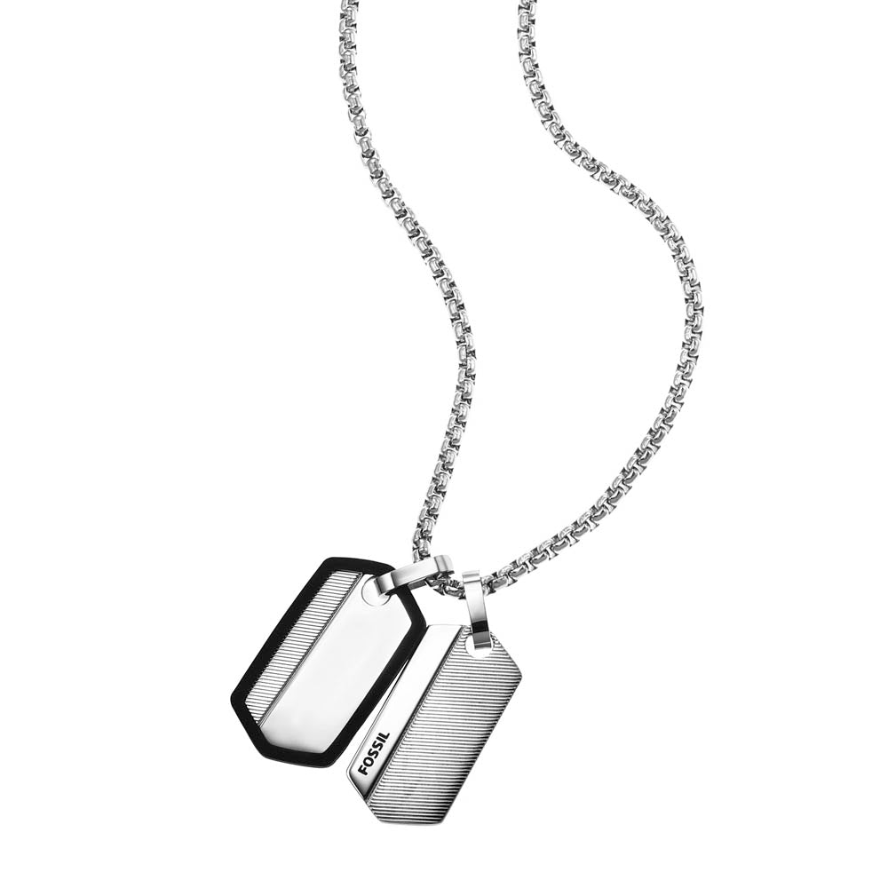 Fossil Harlow Stainless Steel Dog Tag Pendant with Stylish Chain